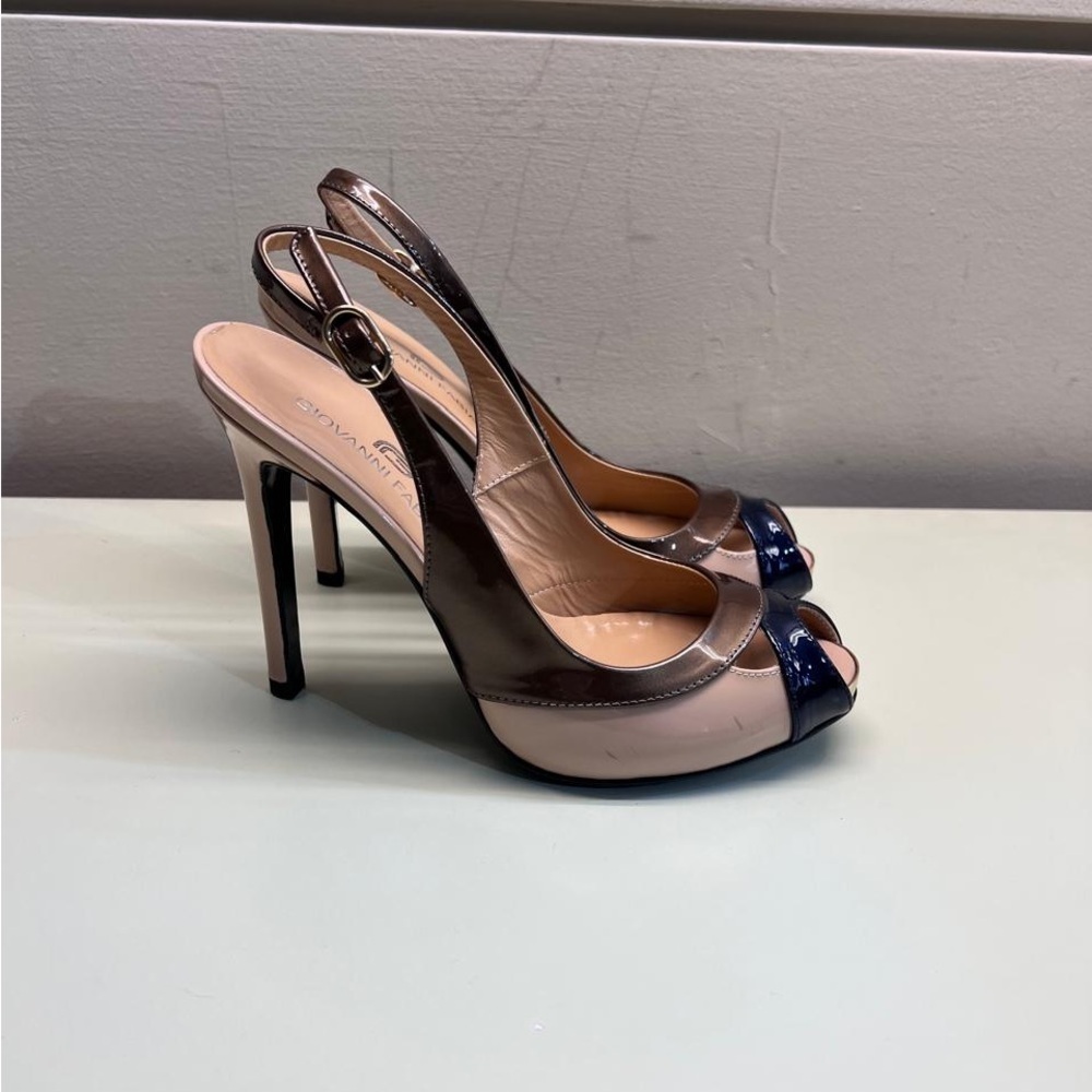 GIOVANNI FABIANI MADE IN ITALY LEATHER Brown and Black Women's Slingback Heels